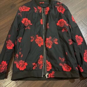 Floral Black and Red Bomber Jacket